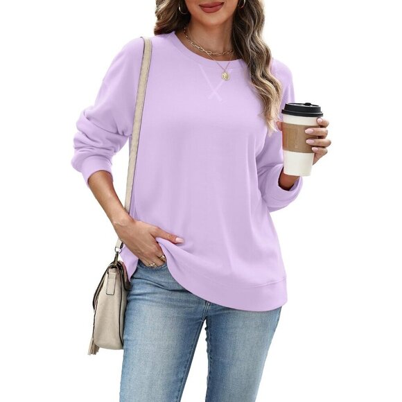 Women's Crew Neck Sweatshirt Loose Pullover Long Sleeve Soft Top Casual - Picture 4 of 5